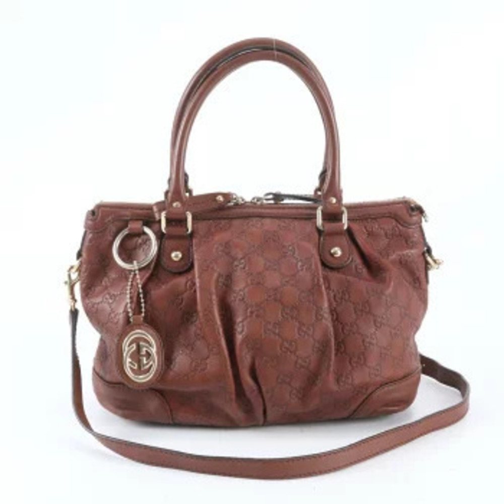 Gucci Guccissima Sukey Leather Tote Hobo Shoulder Bag Brown